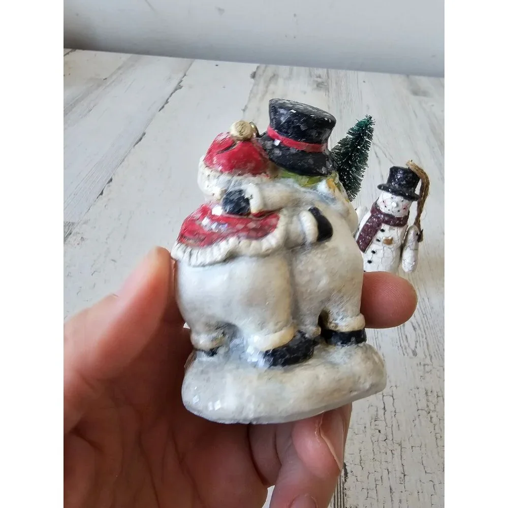 Crackle snowman jointed family ornament‎ Xmas set tree